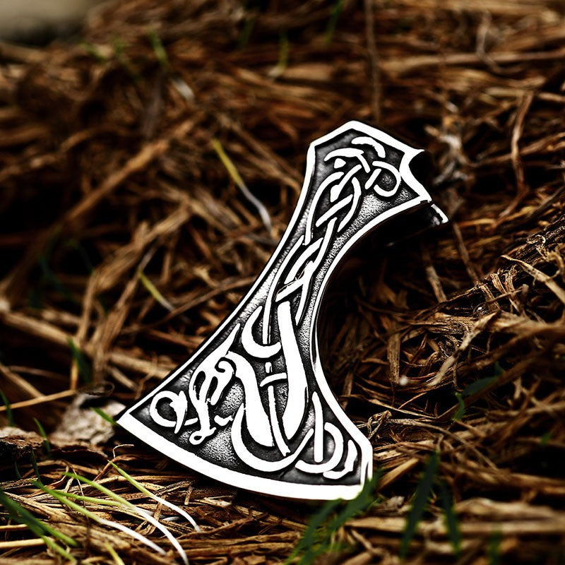 Odin's Legacy: Retro Titanium Steel Axe Pendant with Celtic Knot Design for Men