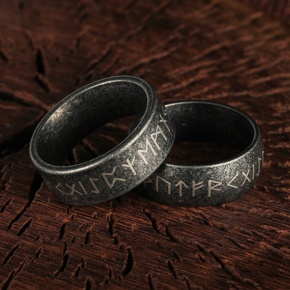 Viking Rune Ring By Planderful Titanium Steel Nordic Old Silver Design Unisex Protection Symbol Retro Jewelry