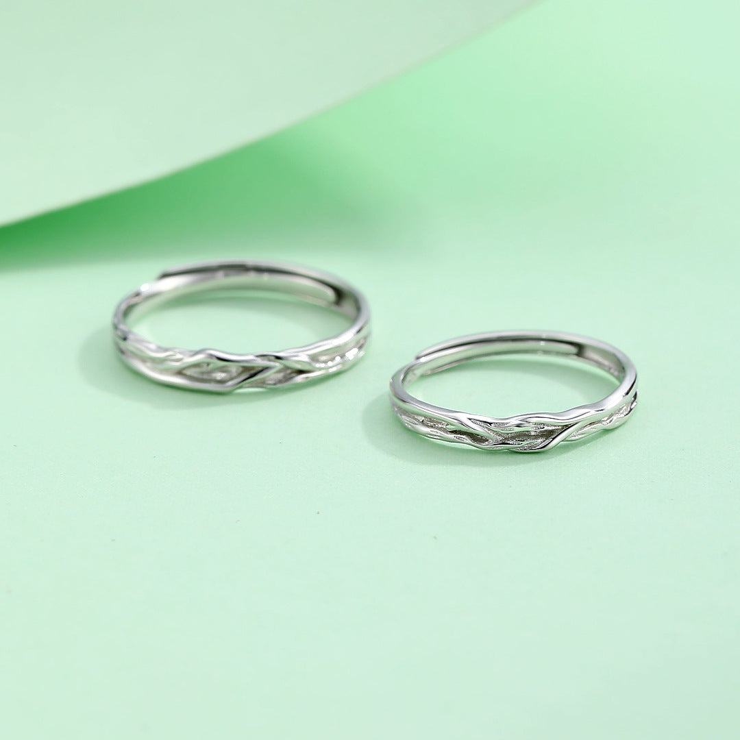 Planderful S925 Sterling Silver Ivy Love Open Couple Ring For Girlfriend Adjustable Gift