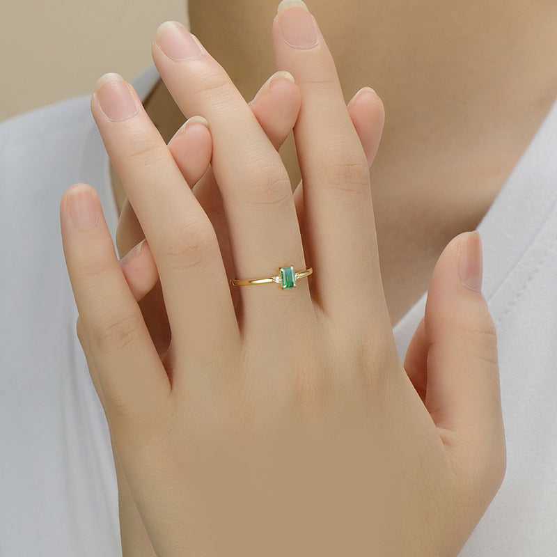 Rectangular Sterling Silver Paraiba Tourmaline Ring - Japanese and Korean Style