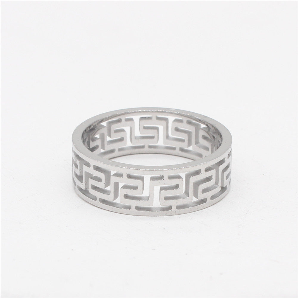 Men's Titanium Steel Ring with Great Wall Pattern