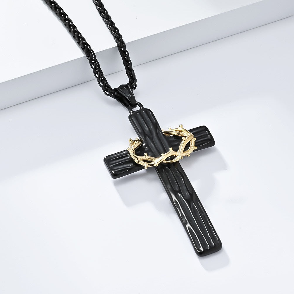 Planderful Steel Cross Necklace With Thorn Details For Women Bold Everyday Genie Edge