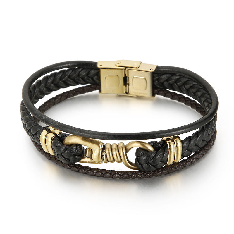 Planderful Leather Rope Woven Men Bracelet Geometric Style