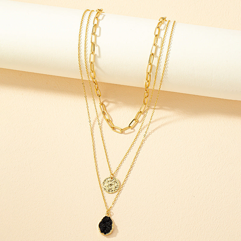 Niche Hip Hop Crystal Coin Pendant Necklace with Cold Style Vibe