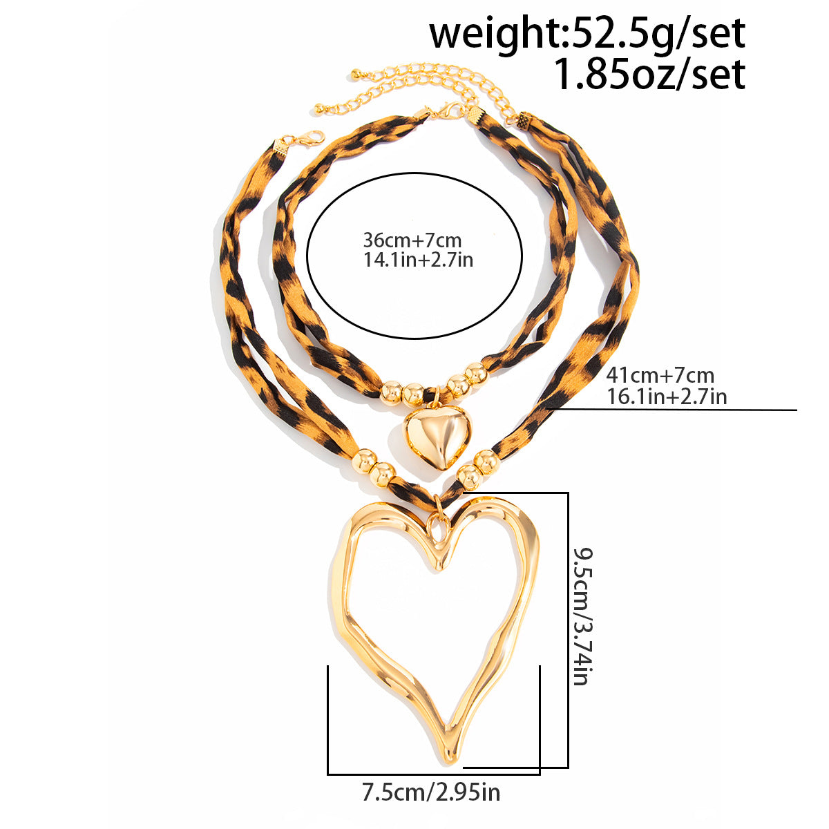 Retro Exaggerated Love Pendant Leopard Print Ccb Round Beads Stacked With Lava Necklace