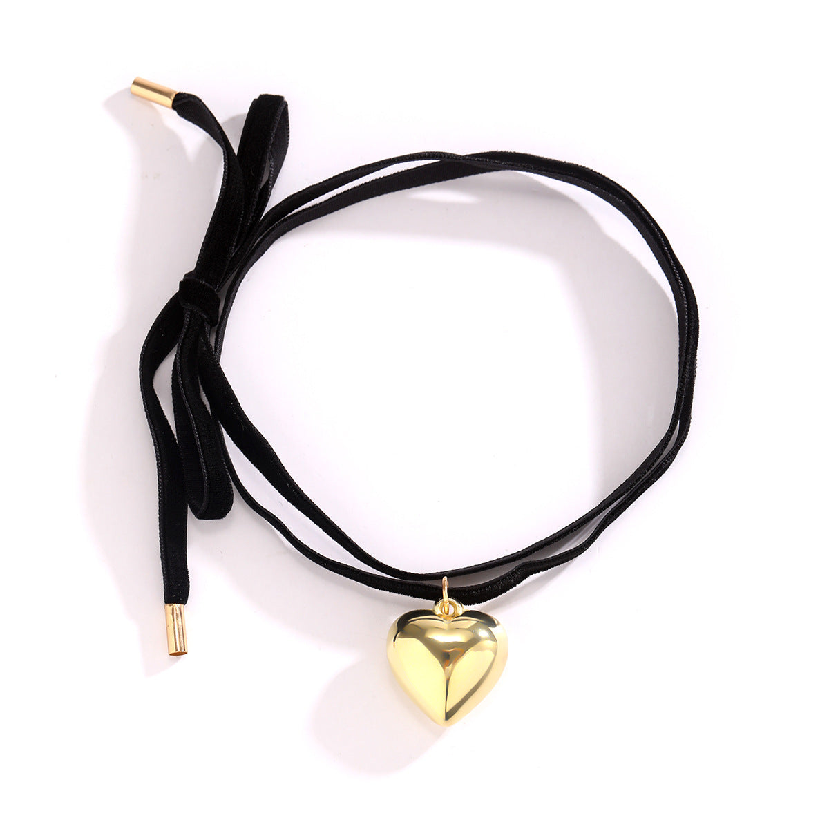 Long Velvet Wrapped Love Pendant Necklace with Tassel for Women