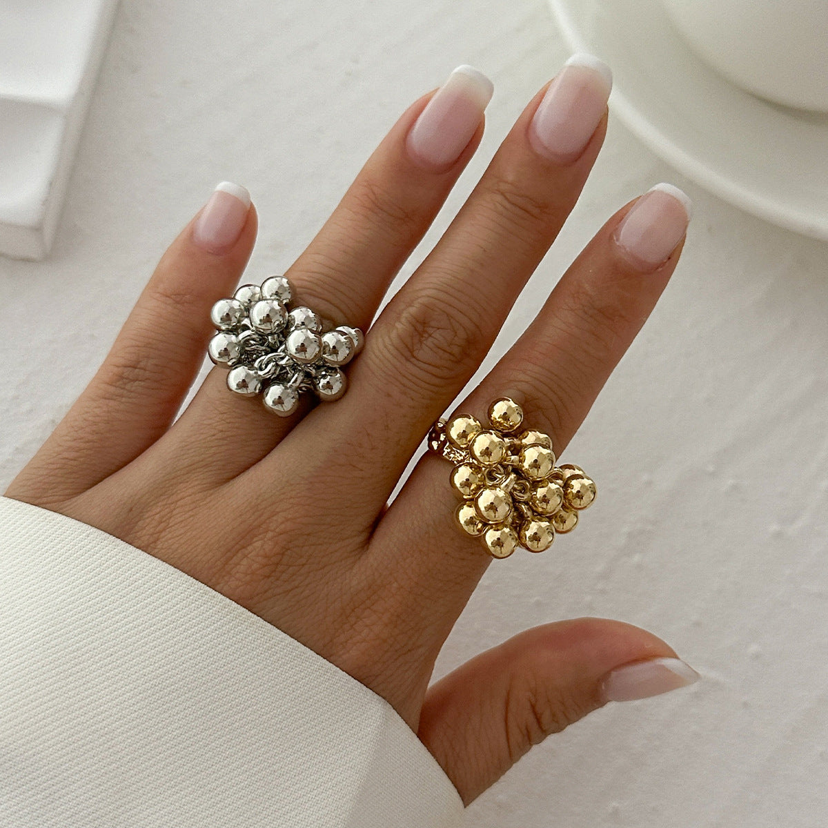 Planderful Vienna Verve Imitation Pearl Ring Open Wind Fold Metal Ring For Trendy Women And Gift Seekers