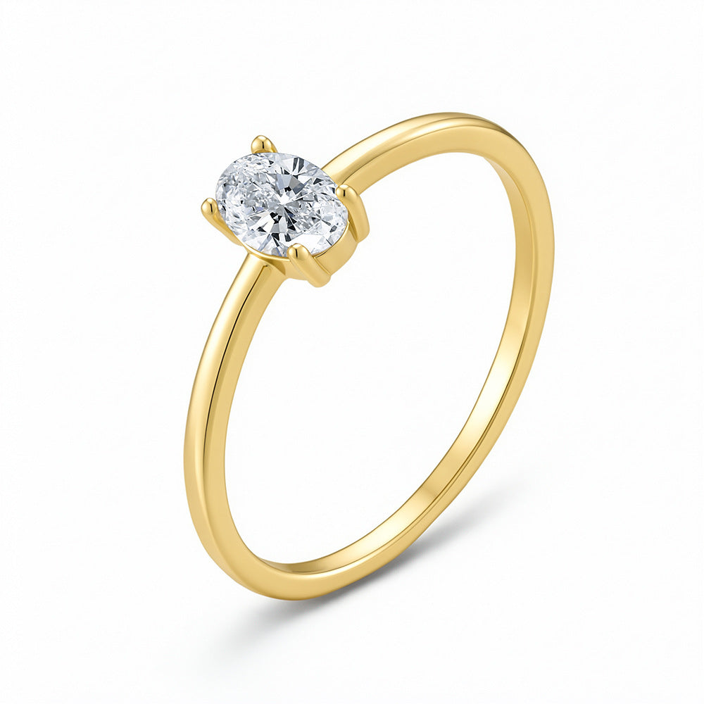 S925 Sterling Silver Single Zircon Ring Style Geometric Oval Zircon Ring