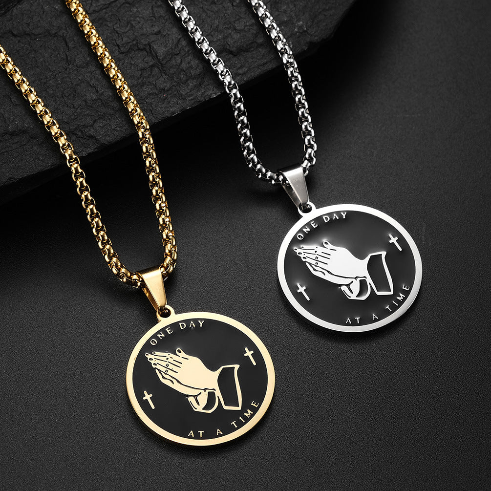 Prayer Hands Necklace Planderful Titanium Steel For Men And Women Hip Hop Retro Style Jewelry