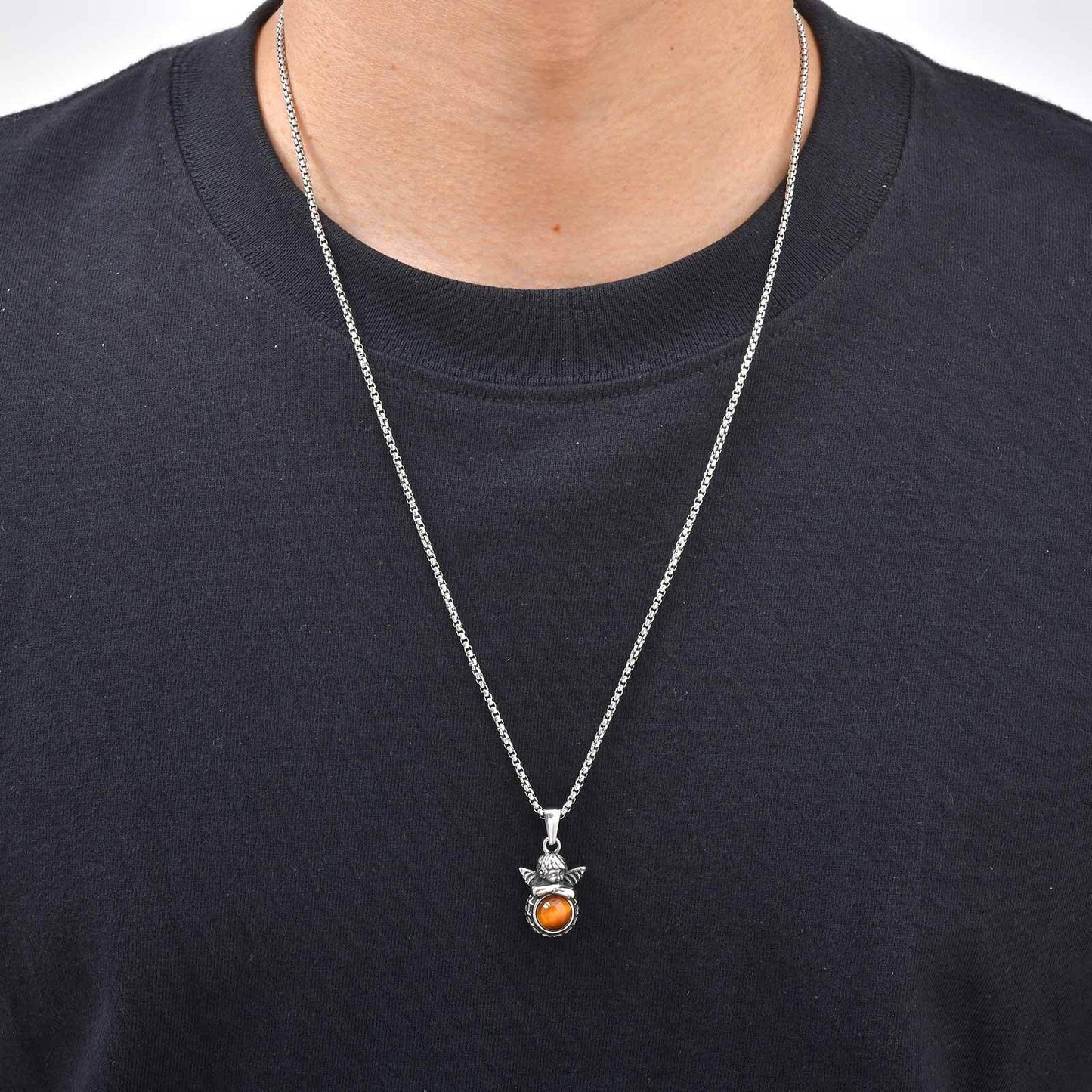 Europe & The United States Stainless Steel Angel Tiger's Eye Stone Women's Hip-Hop Necklace