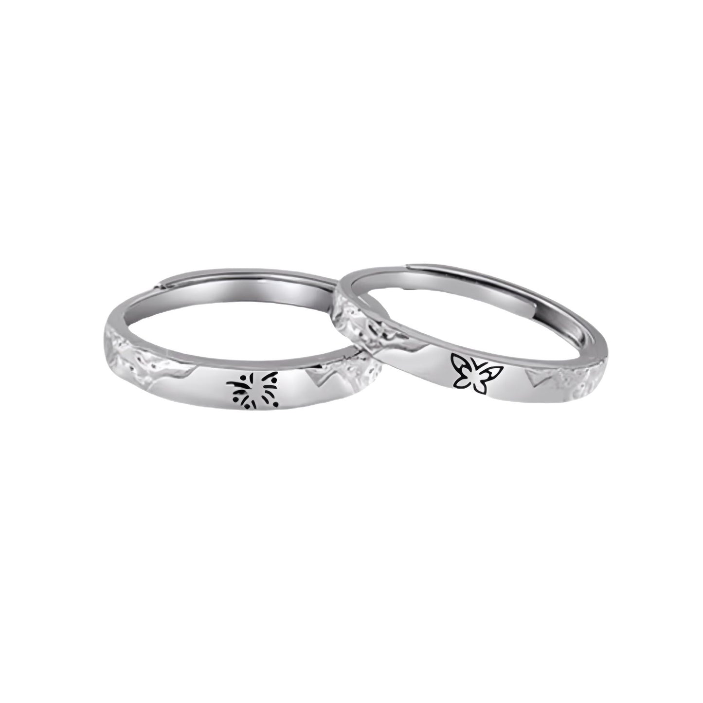 New 925 Sterling Silver Fireworks And Butterfly Couple Ring