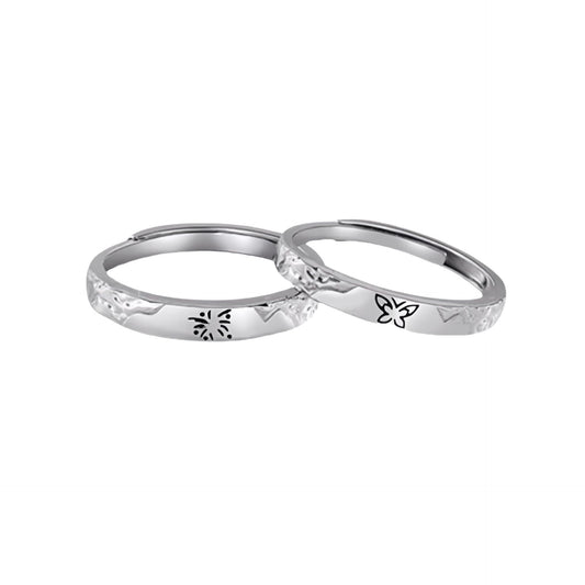 New 925 Sterling Silver Fireworks And Butterfly Couple Ring