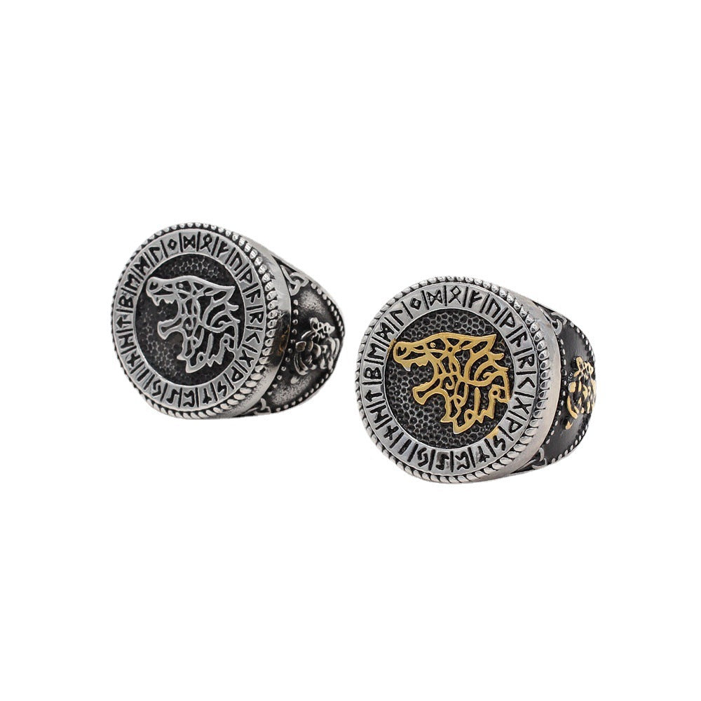 Retro European and American Icewolf Men's Titanium Steel Ring