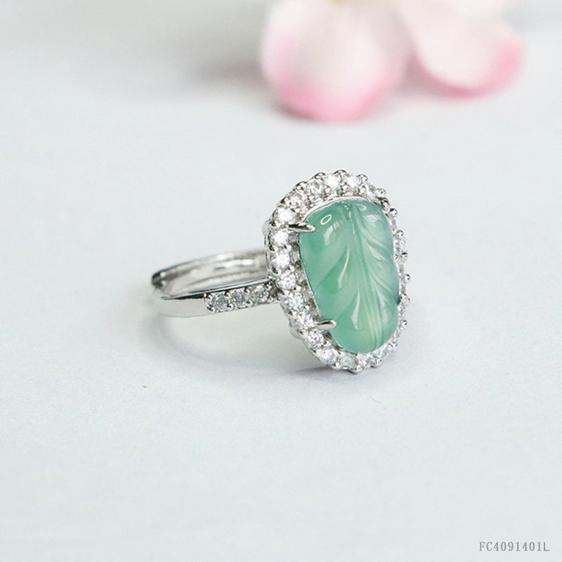 Blue Water Jadeite Leaf 8*12 mm Ring