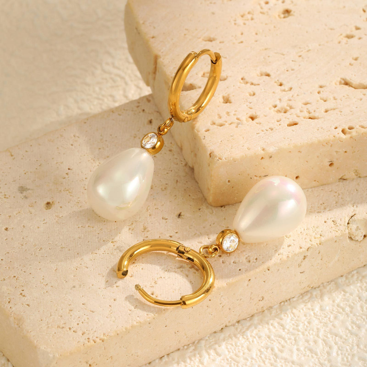 Stainless Steel Zircon Pearl Vintage Earrings