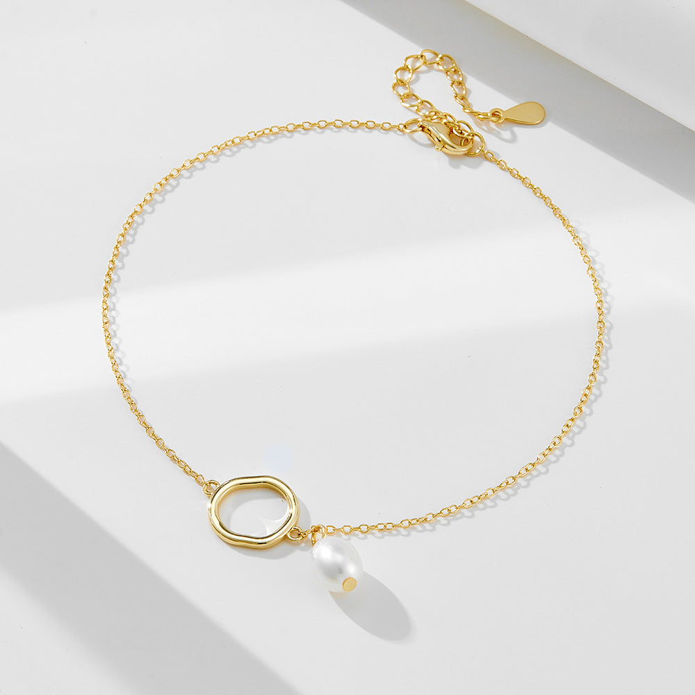 Europe And The United States 925 Sterling Silver Natural Pearl Anklet Cold Wind Bracelet