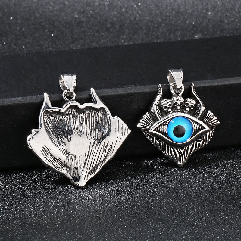 Punk Skull Pendant, Dark Satan Ground Crack Ghost Demon Eye Titanium Steel Necklace