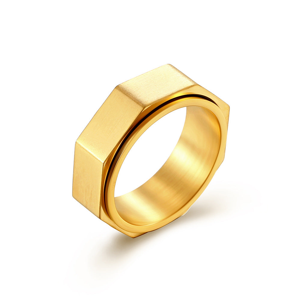 Planderful Fidget Ring For Anxiety Relief, Octagonal Rotating Steel Ring With Matte Finish For Men And Women