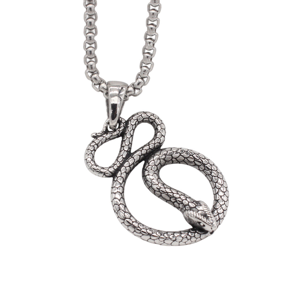 Planderful Jewelry Men's Snake Pendant In Titanium Steel European Retro Style Everyday Genie Collection
