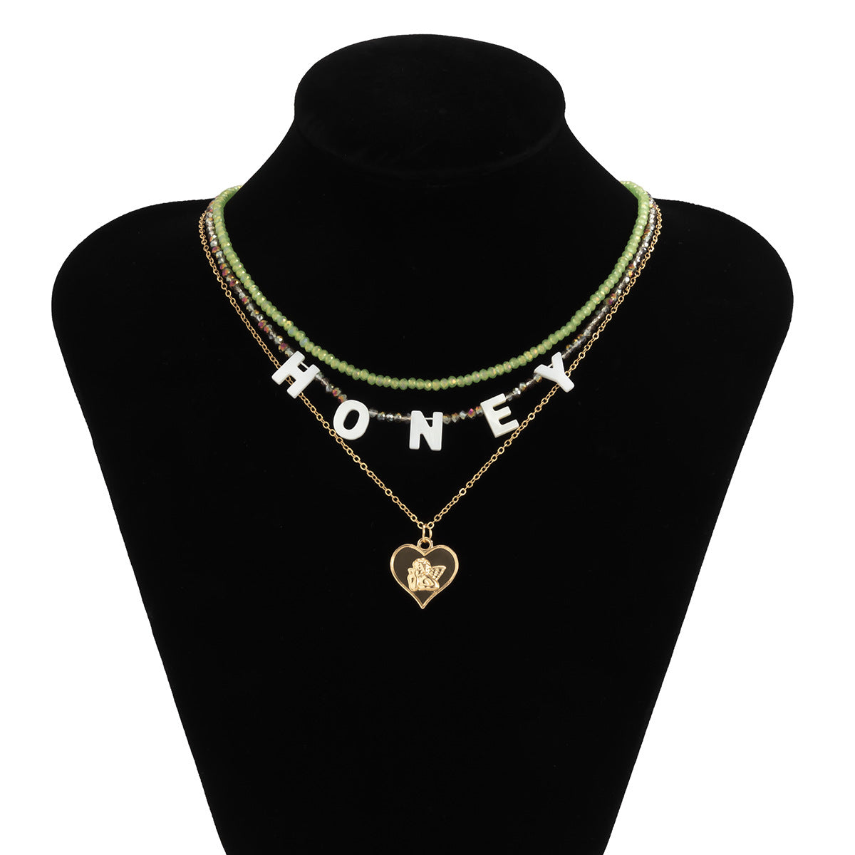 Honey Letter Necklace Stacked Portrait Beaded Heart By Planderful Vienna Verve For Women Chic Statement Jewelry