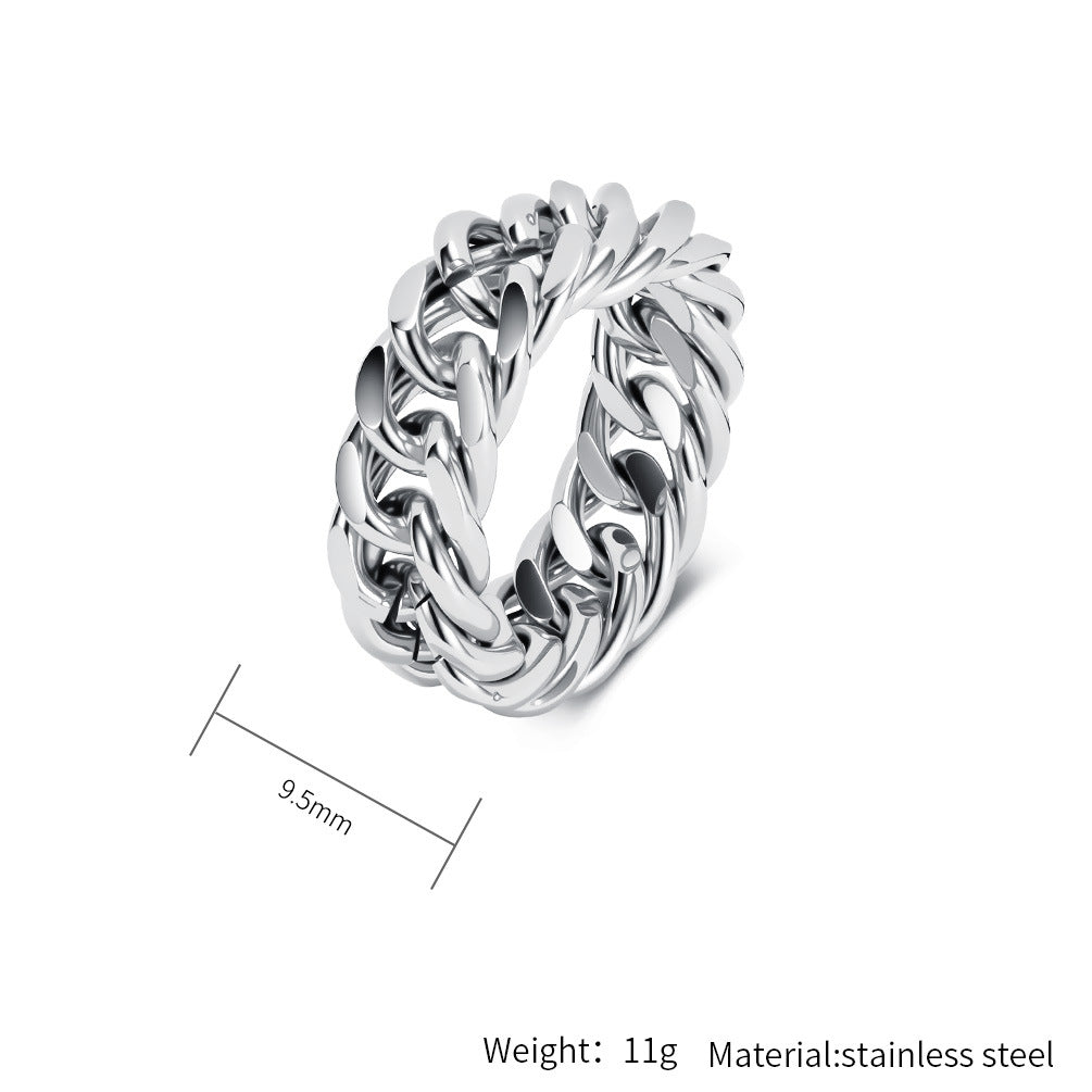 Planderful Stainless Steel Cuban Chain Ring Everyday Genie Unisex Hip Hop Fashion High End Statement Jewelry
