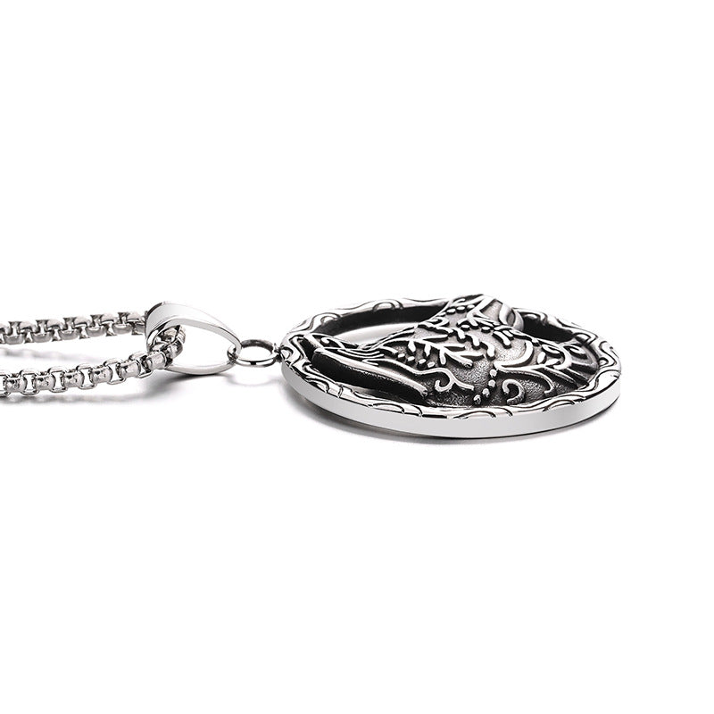 Steel Necklace - Vintage Viking Wolf Head Design