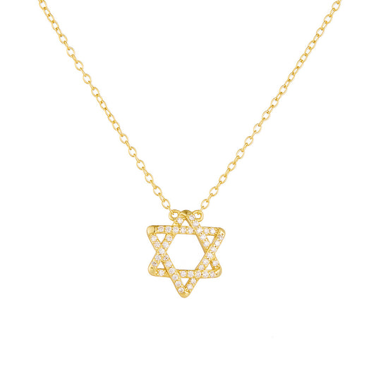 S925 Sterling Silver Hexagram Pendant Necklace Micro-Inlaid Zircon Personality Geometric Symbol