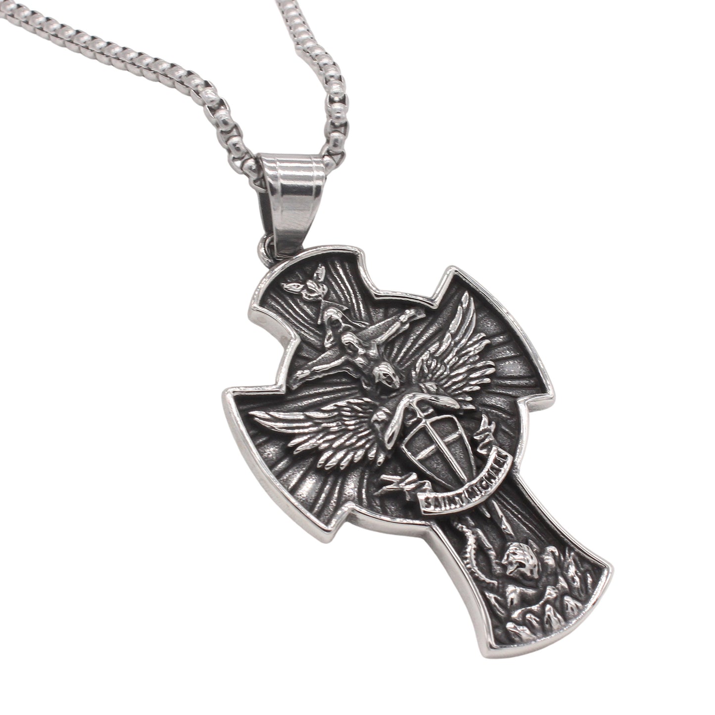 Planderful Jewelry Vintage Angel Wing Cross Pendant For Men In Steel For Everyday Wear