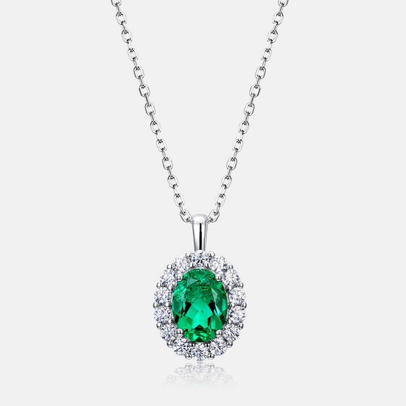 S925 Sterling Silver Lab-Grown Gemstone Pendant Necklace