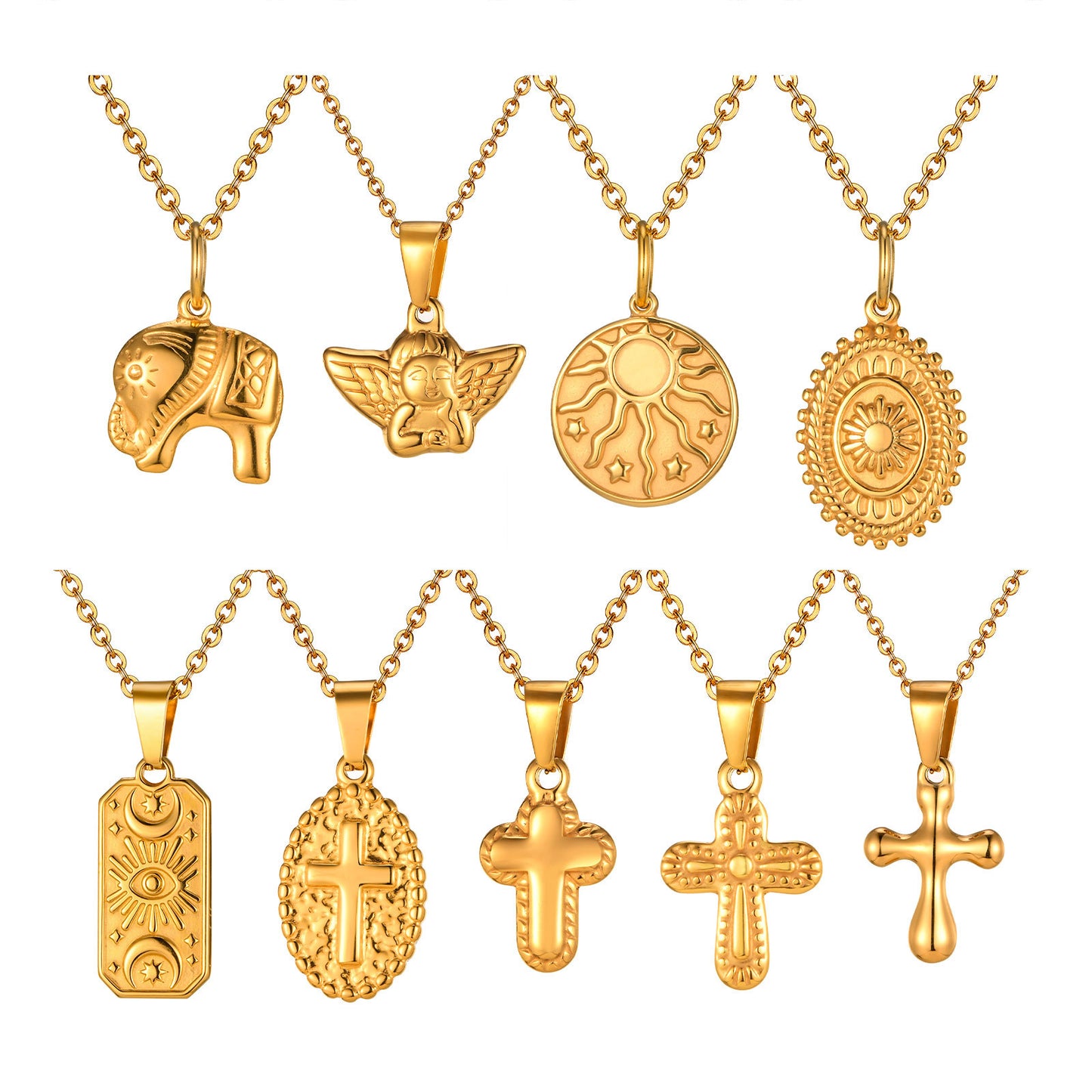 Jewelry Stainless Steel Cross Geometric Angel Pendant Gold Necklace Ladies