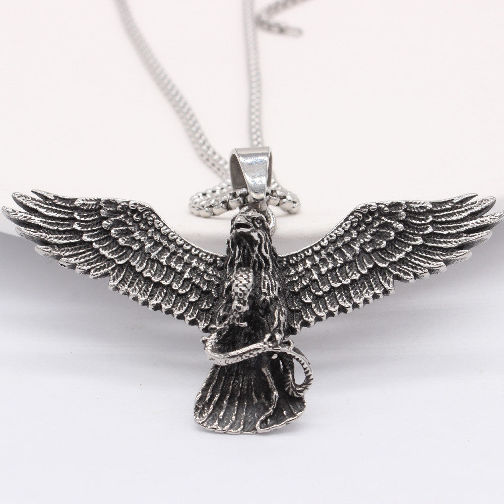 Planderful Titanium Steel Pendant Unisex Retro Eagle Snake Bold Protection Statement Jewelry For Men And Women