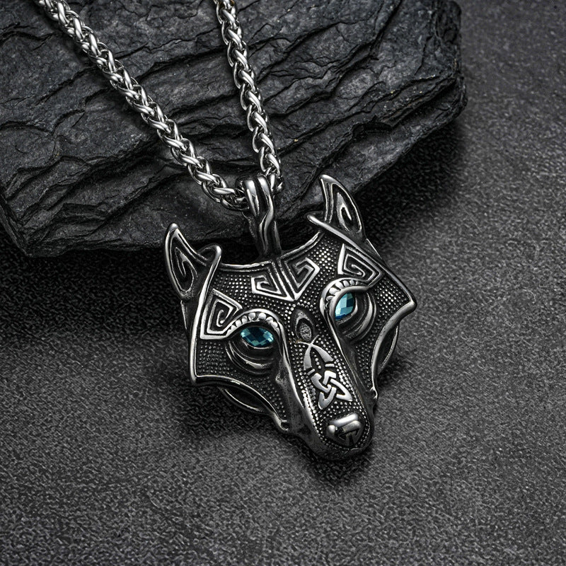 Planderful Everyday Genie Nordic Stainless Viking Wolf Head Necklace For Men Durable Hip Hop Style Pendant