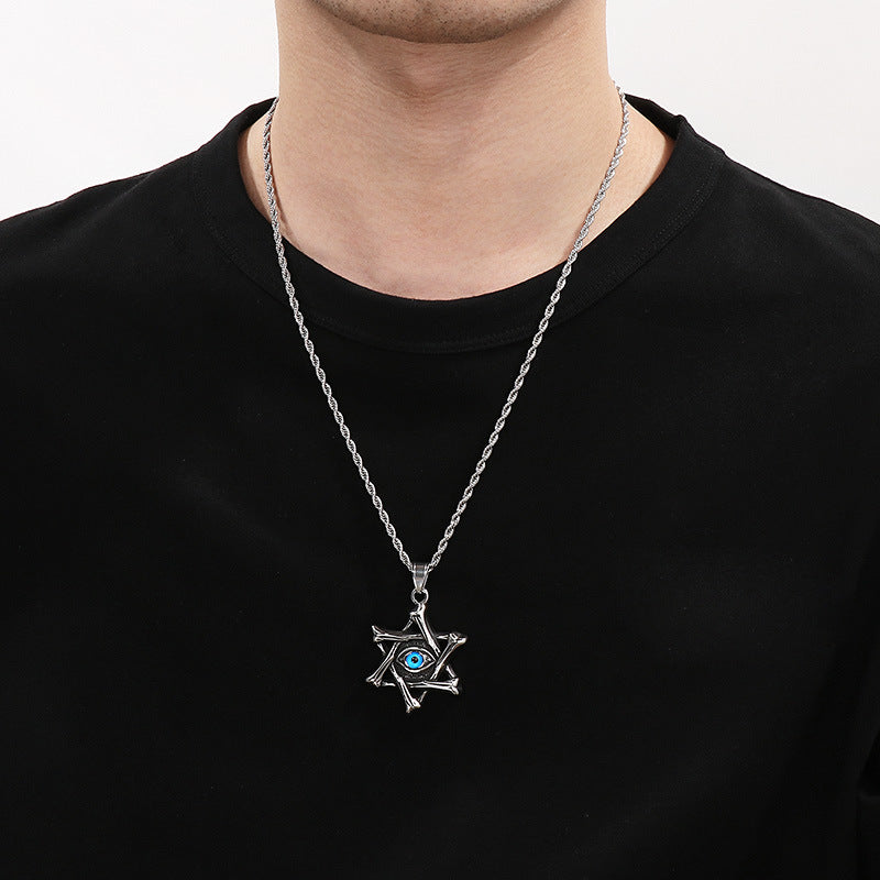 Punk Triangular Sweater Chain Pendant, Retro Hexagram Devil'S Eye Stainless Steel Pendant For Necklace