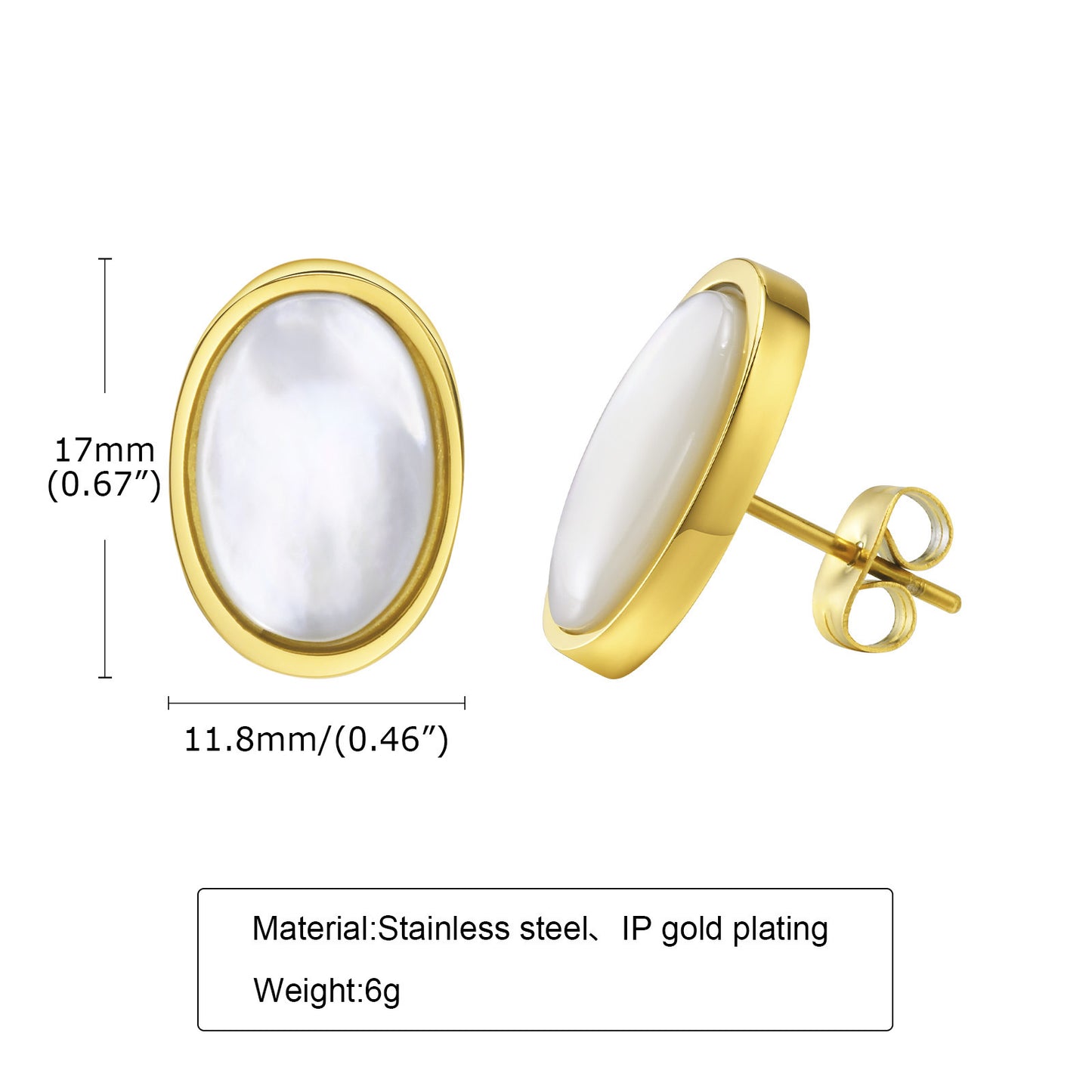 Women's Personality Simple Oval Stainless Steel Tiger's Eye Earrings Gold