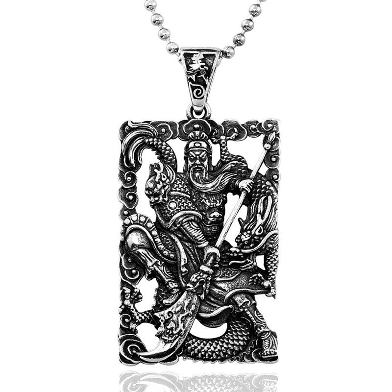 Titanium Steel Engraved Qinglong Yanyue Knife Pendant for Men - Retro Dominance and Style