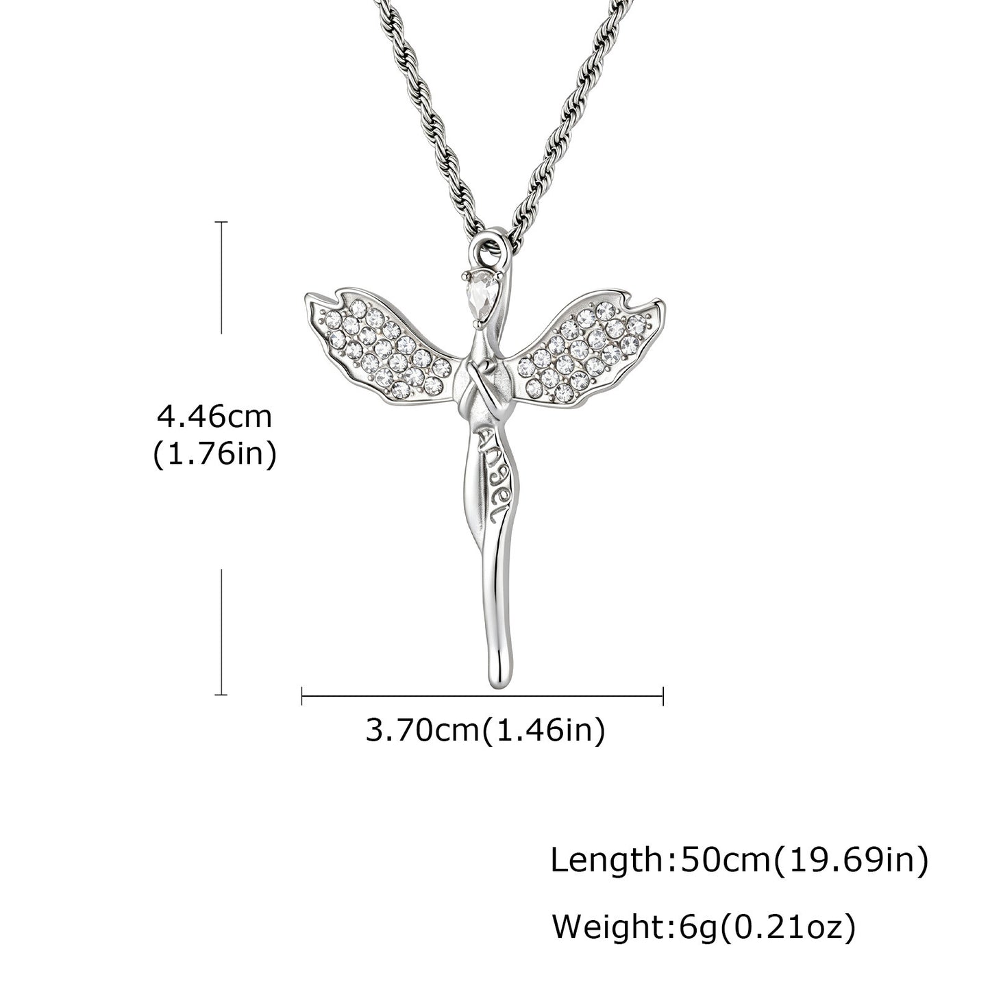 Angel Cross Necklace Stainless Steel Zircon Pendant – Religious Wind