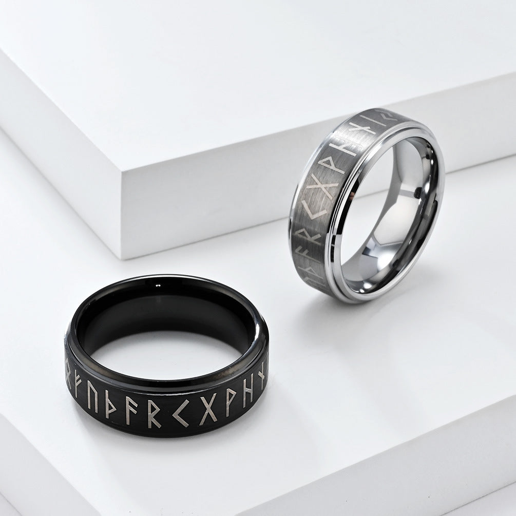Nordic Viking Character Tungsten Steel Ring for Men