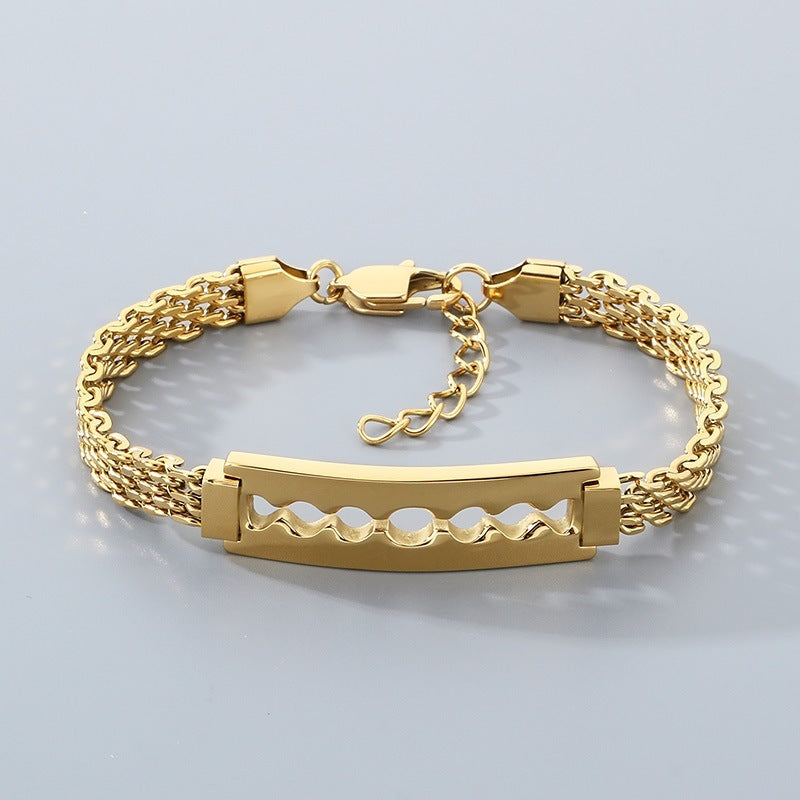 Men's Daily – Minimalist Woven Chain Curved Bar Blade Stainless Steel Bracelet Men