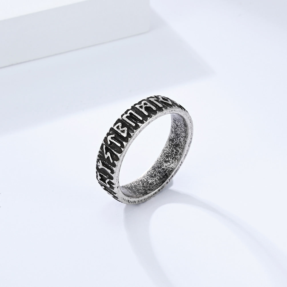 Planderful Nordic Viking Ring In Titanium Steel For Men With Luhn Text Engraving Size 7 To 13
