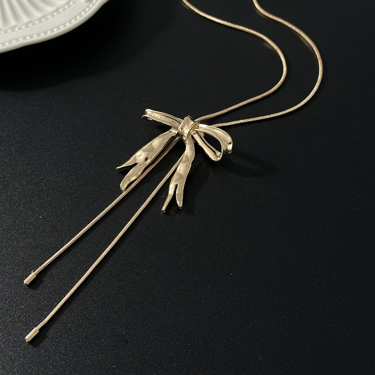 Pleated Bow Adjustable Y-Necklace