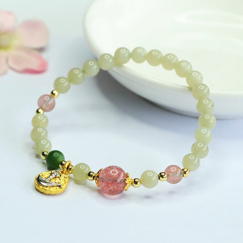 Hetian Jade & Strawberry Quartz Bracelet