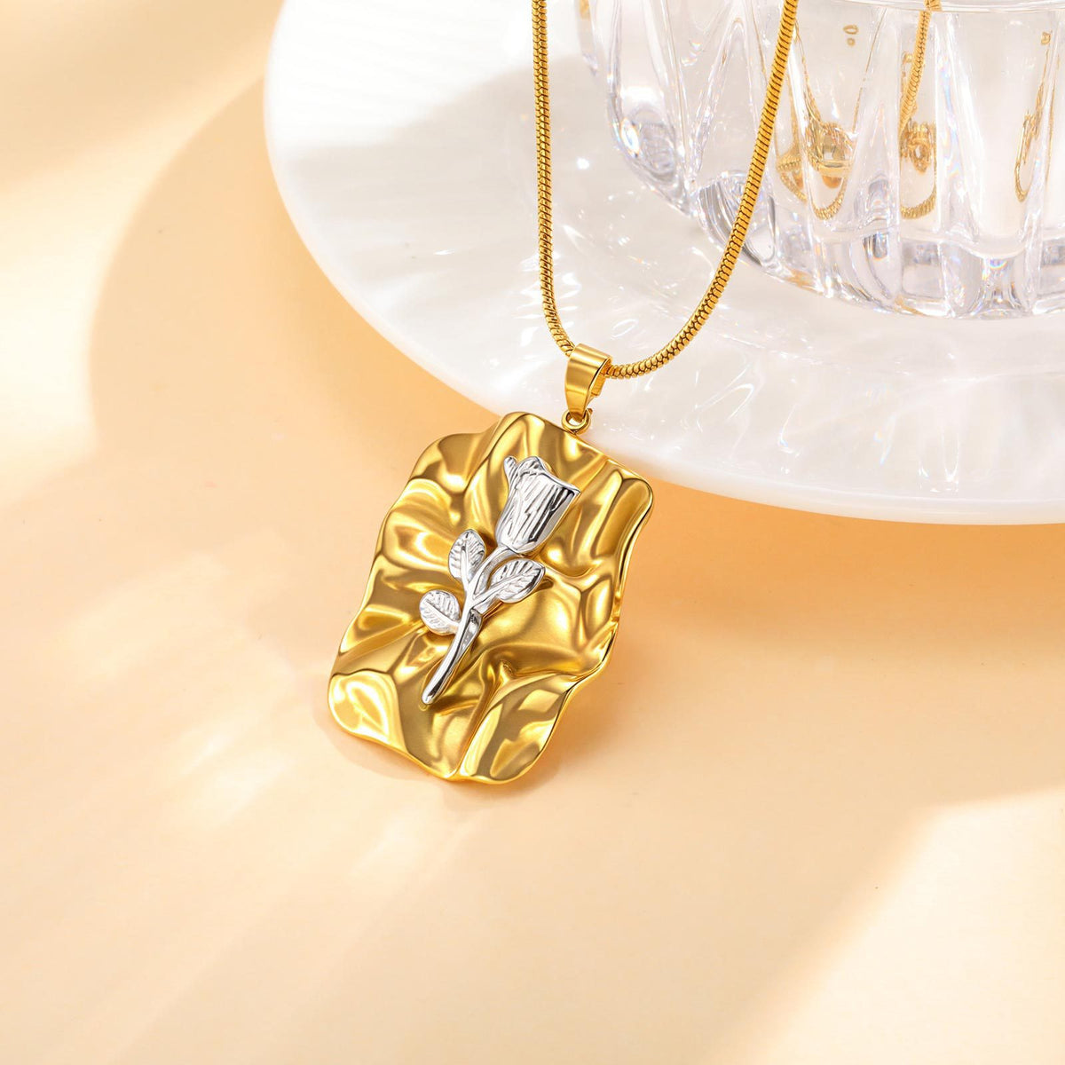 Rose Textured Stainless Steel Necklace