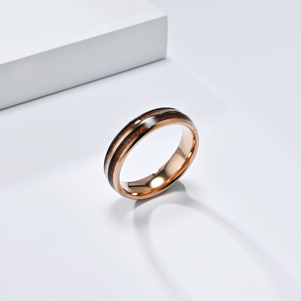 Planderful Tungsten Ring Unisex Parquet Leather Double Groove Gold Tone Durable Jewelry For Men And Women Couple