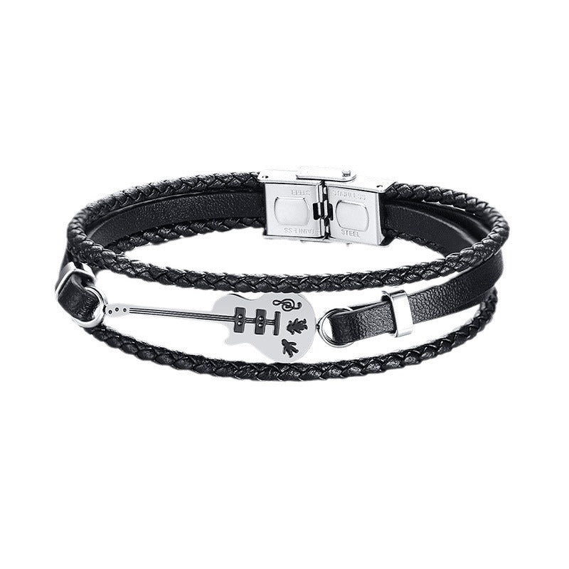 Stainless Steel Leather Bracelet For Men Music Lover Gift