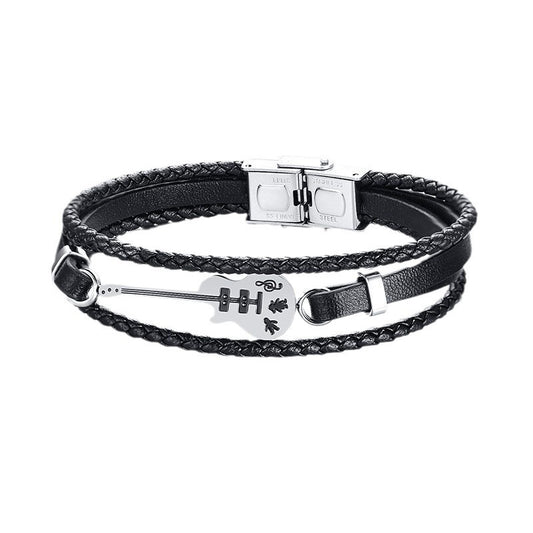 Stainless Steel Leather Bracelet For Men Music Lover Gift