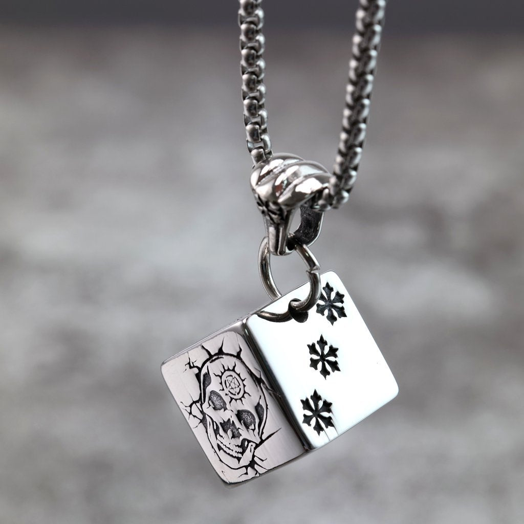 Planderful Skull Dice Pendant Durable Stainless Steel Unisex Gothic Punk Jewelry For Men And Women