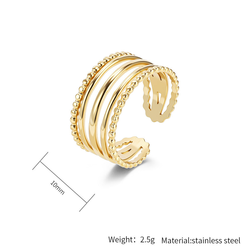 Planderful Geometric Stainless Steel Open Ring For Women Gold Plated Adjustable Fashion Jewelry