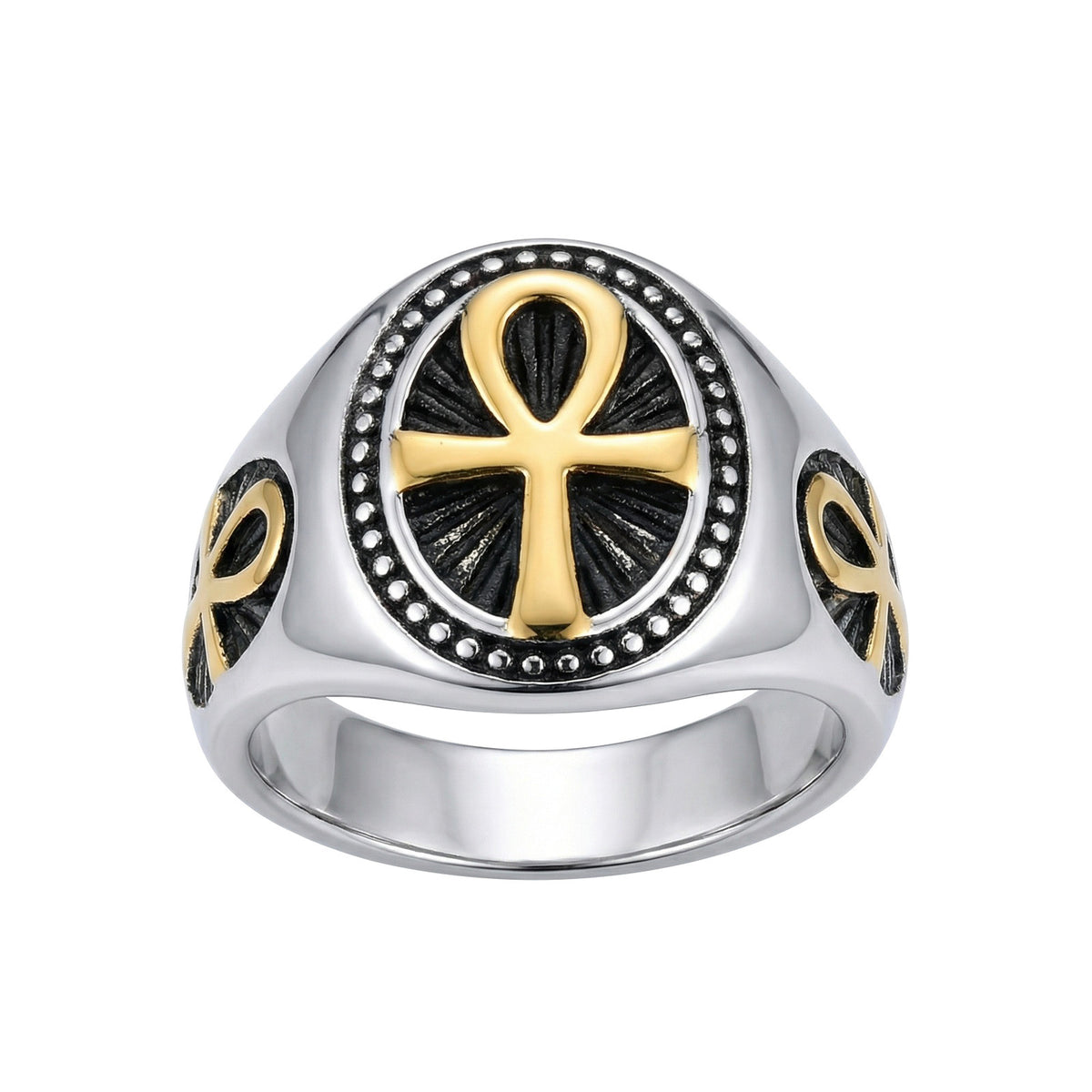 Stainless Steel Anka Cross Ring Steel Gold Men's