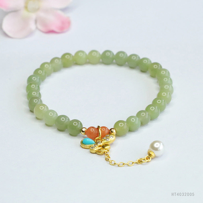 Qingshui Hetian Jade Butterfly Tassel Bracelet