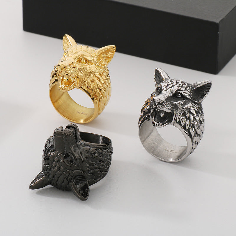 E-Commerce Popular Animal Jewelry, Punk Style Old Viking Wolf Head Stainless Steel Men's Ring